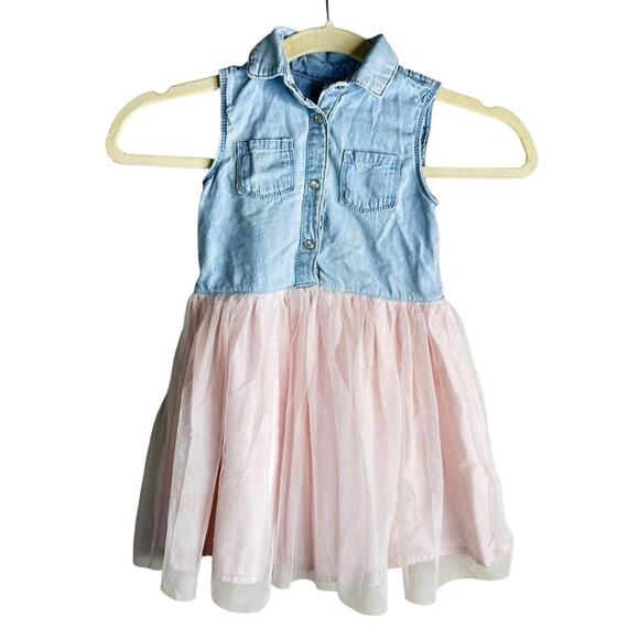 OshKosh B'gosh Other - Oshkosh Denim & Tulle Mini Dress Sleeveless Cotton Chambray Pink Size 3T